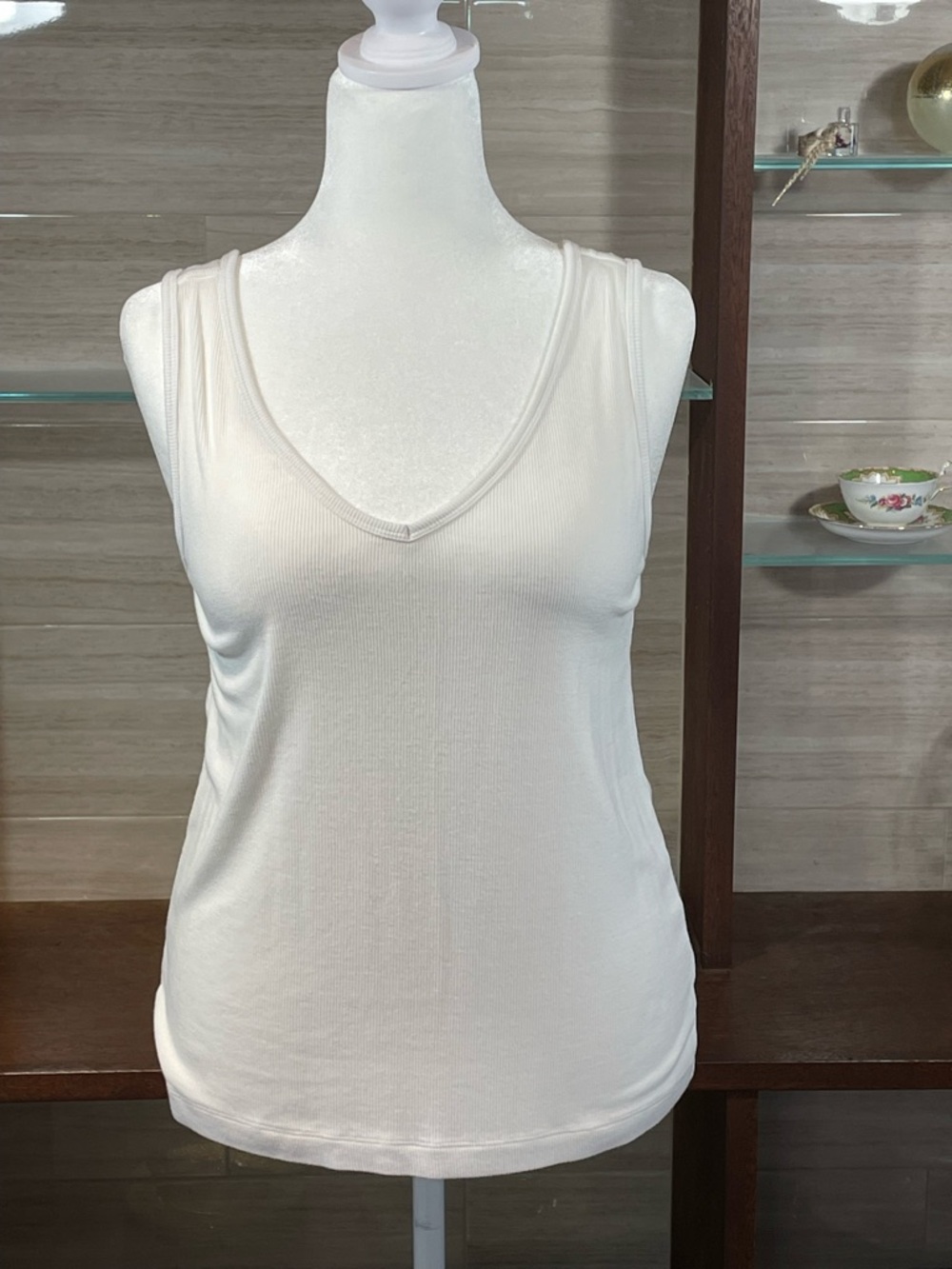 CAbi White V-Neck Sleeveless Tank - Square Back - Size M